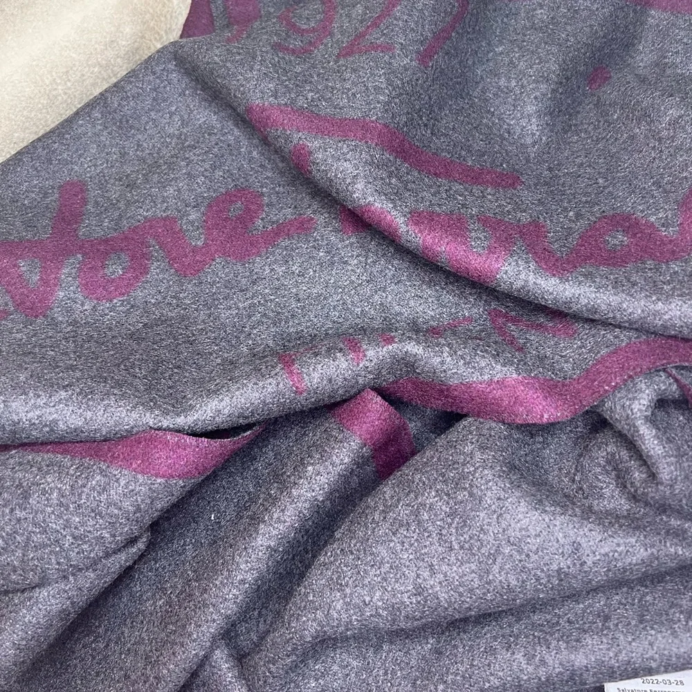 Salvatore Ferragamo 1927 Charcoal Burgundy Logo Mens Scarf
